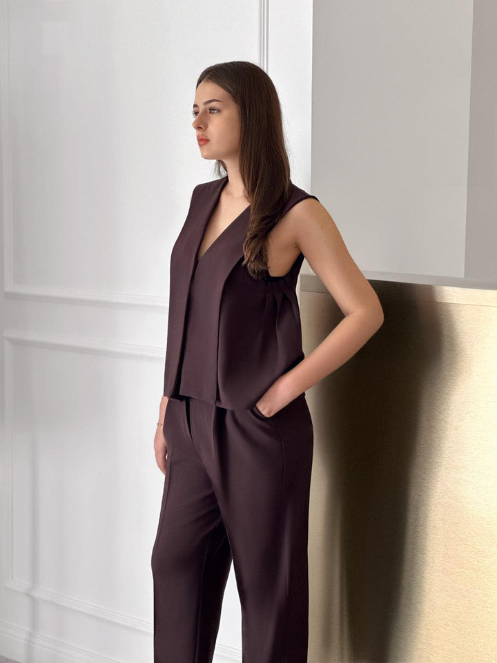 High Waisted Wool Tapered Trousers - Burgundy - Auréline Atelier