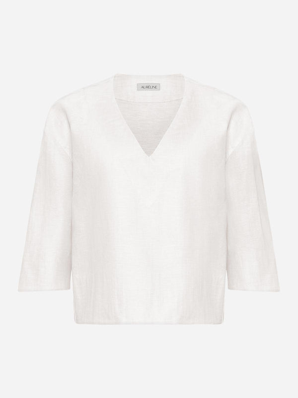 Linen V Neck Shirt "Monaco" - AURÉLINE