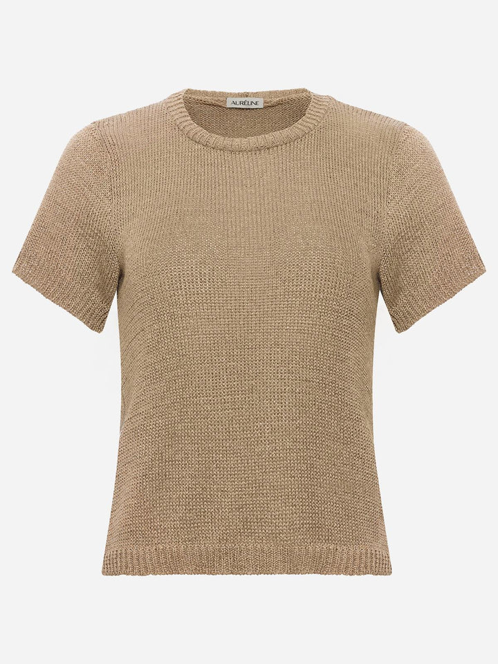 Knitted T-Shirt in Gold "AURÉLINE" - AURÉLINE