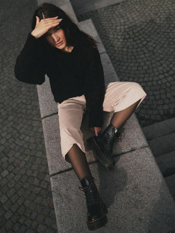 Crew Neck Pullover from Alpaca with Flower Detail - Auréline Atelier