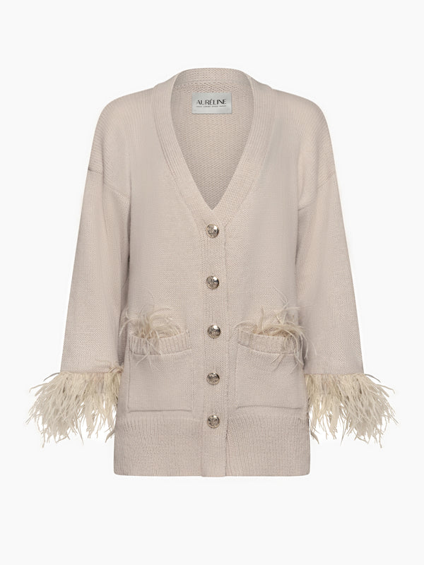 Merino Wool Cardigan with Feathers "Ofelia"