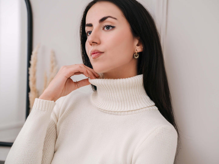 100% Cashmere High Neck Pullover - Pearl White - Auréline Atelier