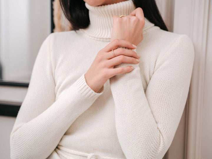 100% Cashmere High Neck Pullover - Pearl White - Auréline Atelier