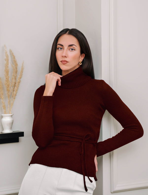 100% Cashmere High Neck Pullover - Burgundy