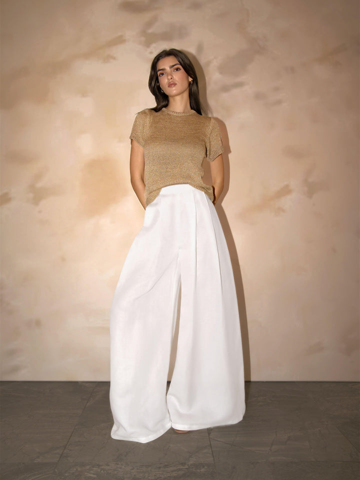 Linen Wide Trousers "Le Blanc" - AURÉLINE